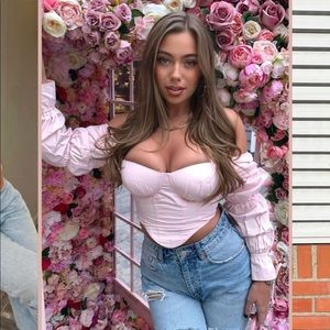 Pink Bardot bustier long sleeve corset top